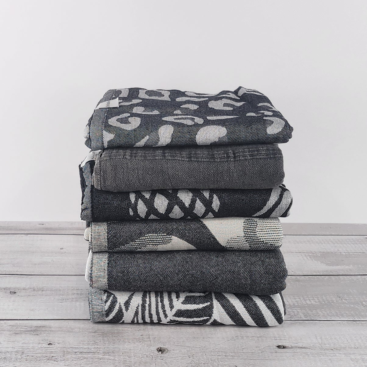 Black & White Bundle #1 - Set of 6 Designed Peshtemals for the Bath or Beach in Black and Neutral Tones