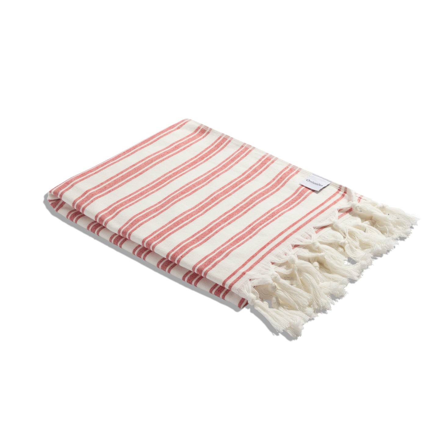 Bask Striped Organic Turkish Towel with Soft Terry Cloth Back in Red