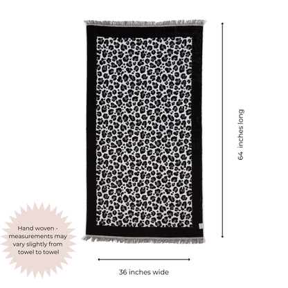 Leopard Full Terry Turkish Towel in Black