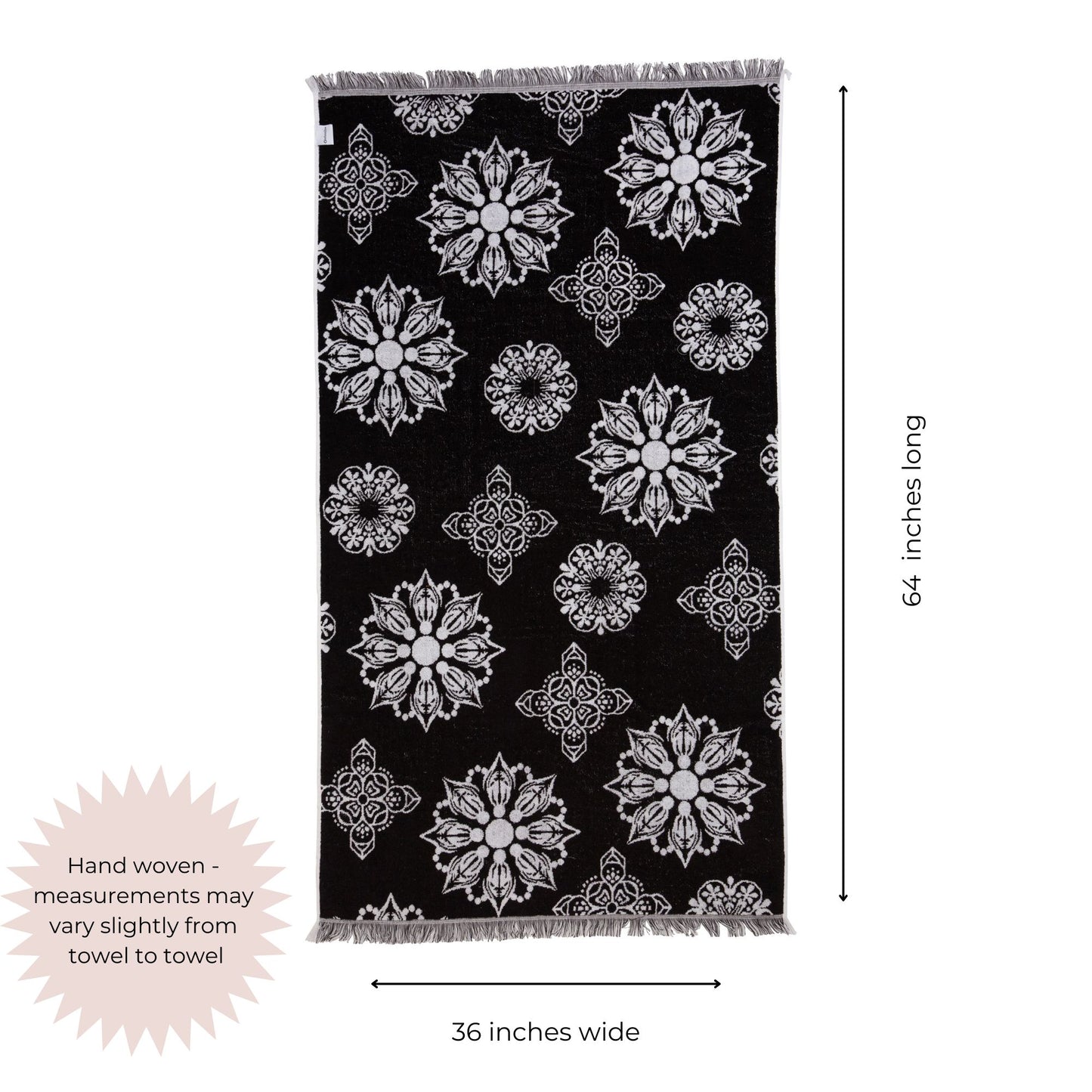 Mandala Full Terry Turkish Towel in Black