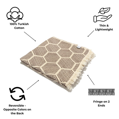 Hive Cotton Throw Blanket in Brown and Cream