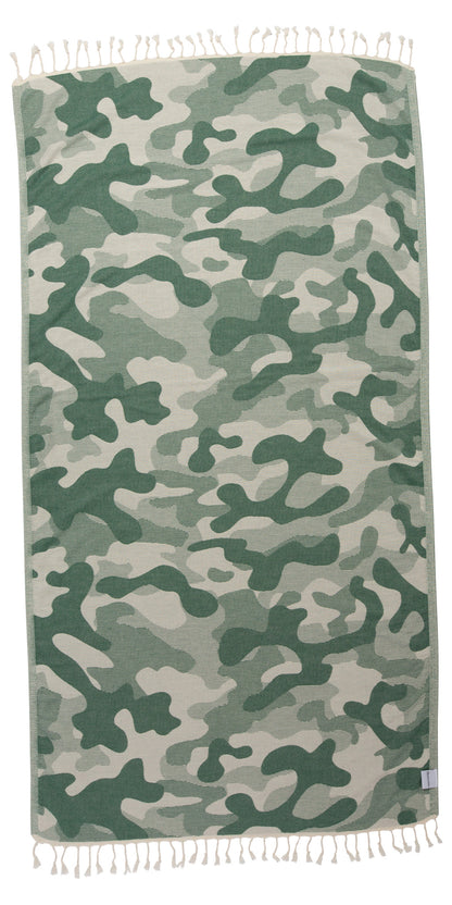 Camo Print Sand Resistant Reversible Turkish Towel in Green