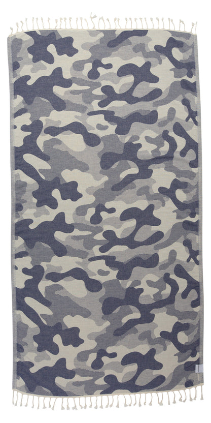 Camo Print Sand Resistant Reversible Turkish Towel in Navy