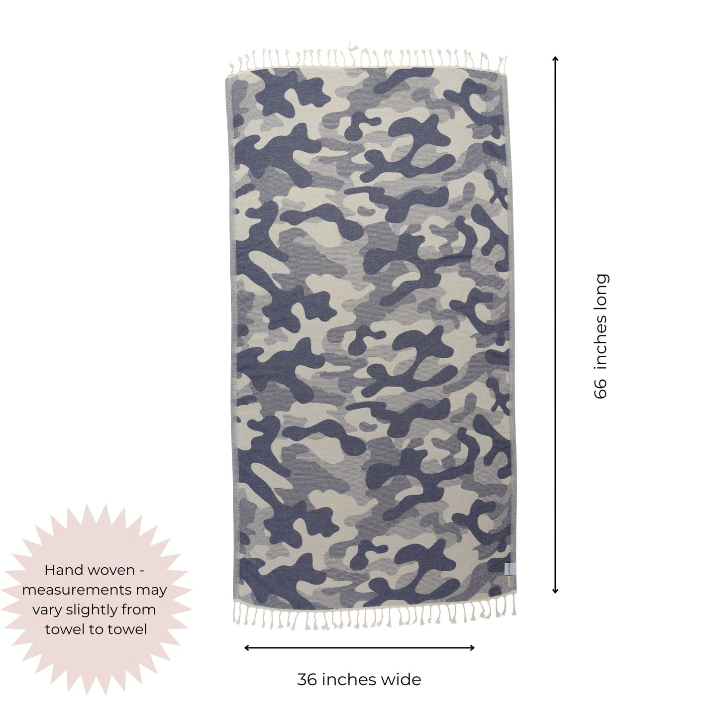 Camo Print Sand Resistant Reversible Turkish Towel in Navy