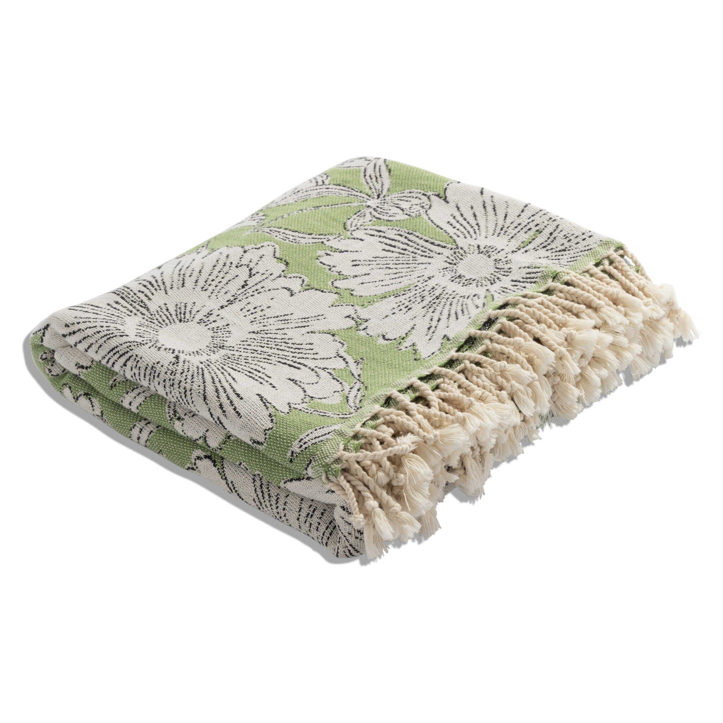 Garden Flower Organic Cotton Medium Weight Throw Blanket in Olive