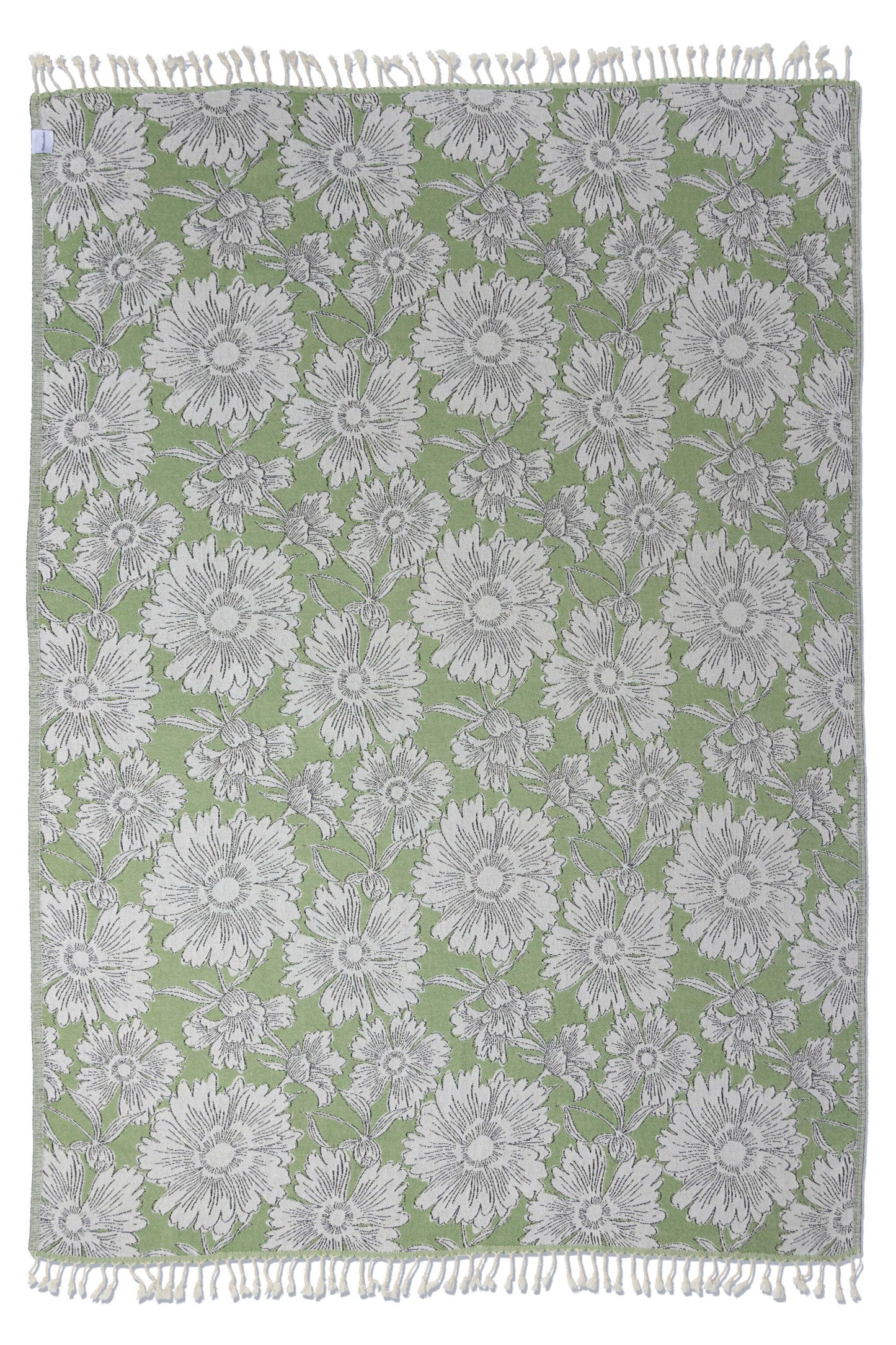 Garden Flower Organic Cotton Medium Weight Throw Blanket in Olive