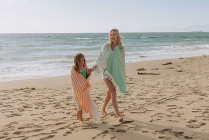 Gradient Striped Organic Turkish Towel with Soft Terry Cloth Back in Orange