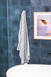 Gradient Striped Organic Turkish Towel with Soft Terry Cloth Back in Dark Grey