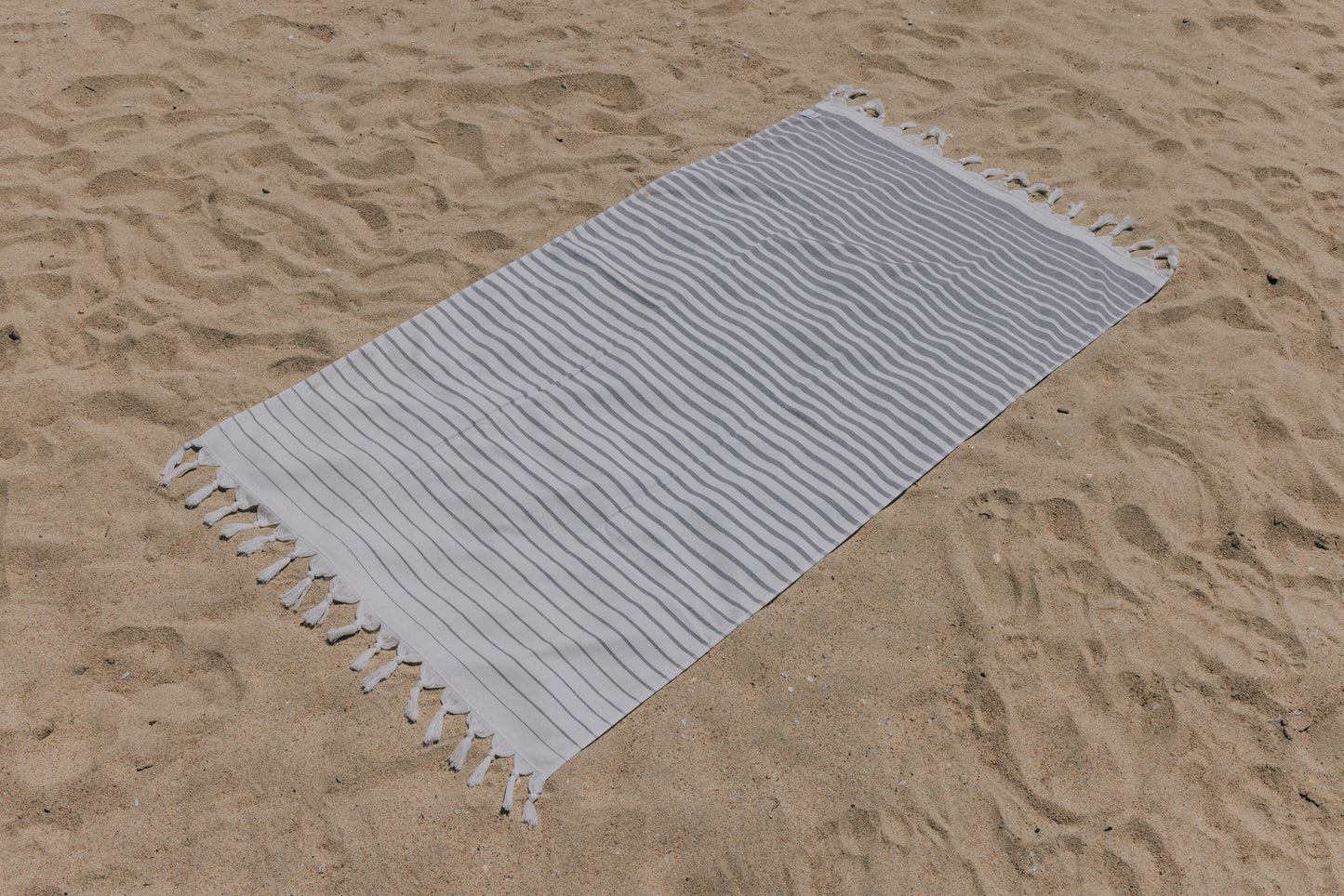 Gradient Striped Organic Turkish Towel with Soft Terry Cloth Back in Dark Grey