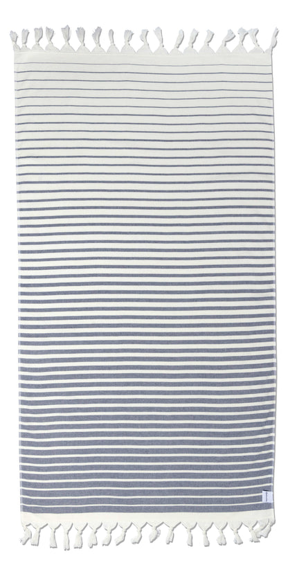 Gradient Striped Organic Turkish Towel with Soft Terry Cloth Back in Navy