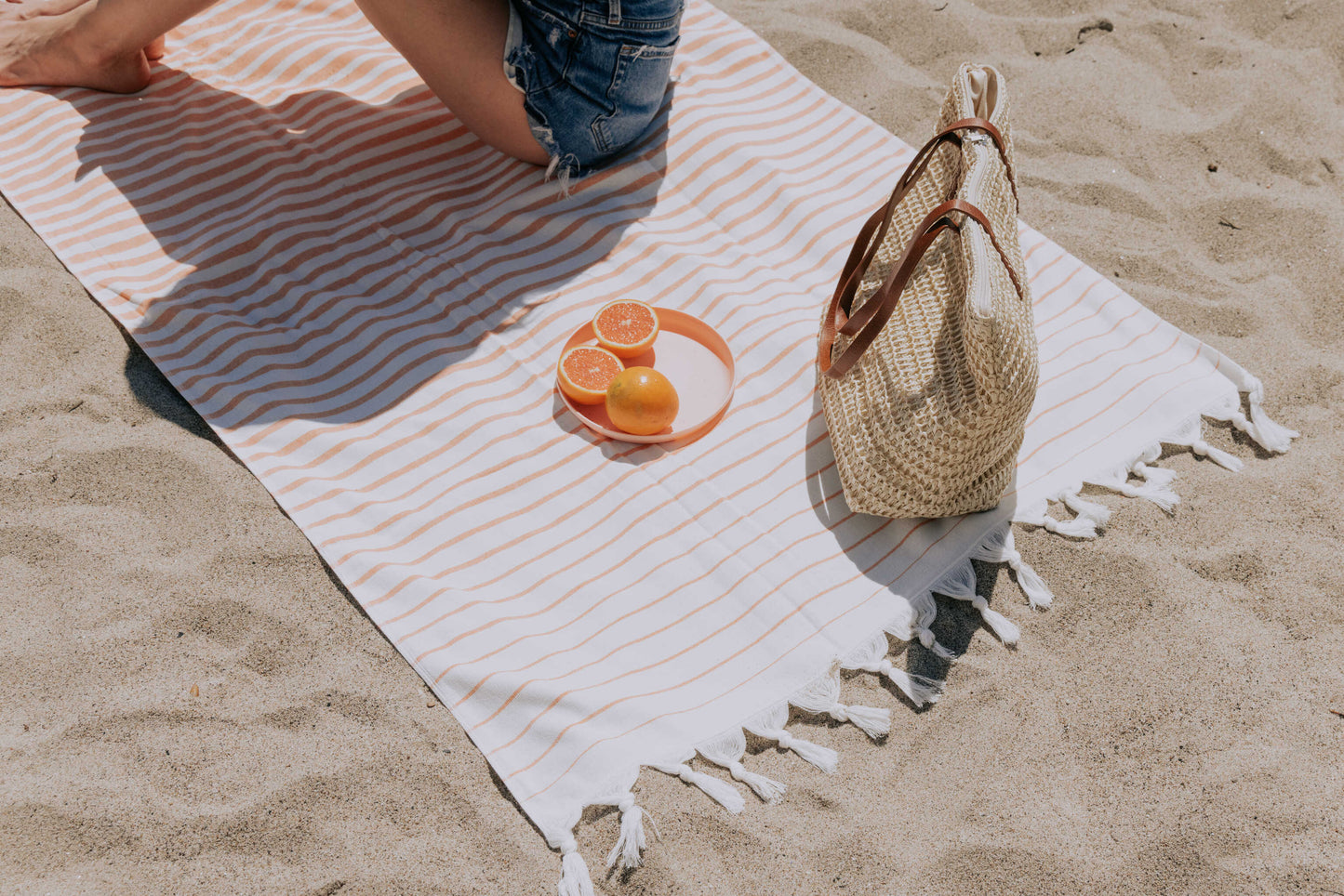 Gradient Striped Organic Turkish Towel with Soft Terry Cloth Back in Orange