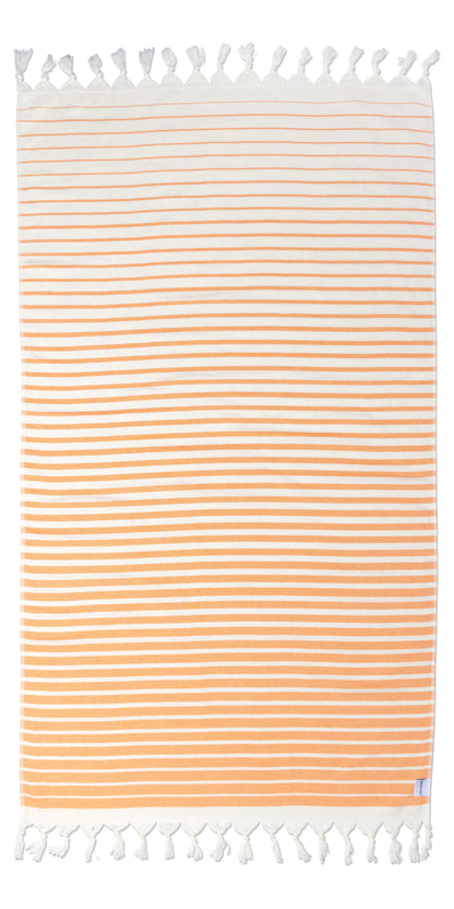 Gradient Striped Organic Turkish Towel with Soft Terry Cloth Back in Orange