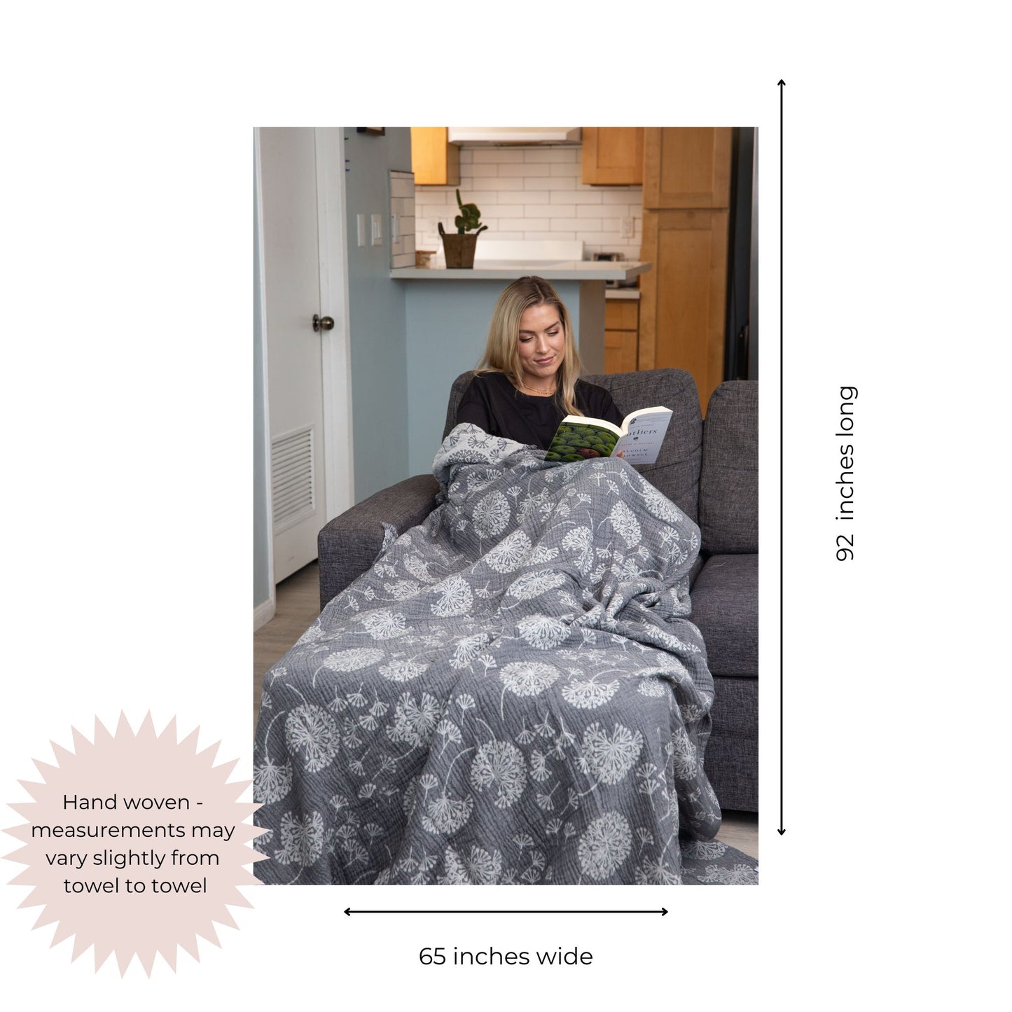 Dandelion Reversible Muslin Blanket in Charcoal and Grey