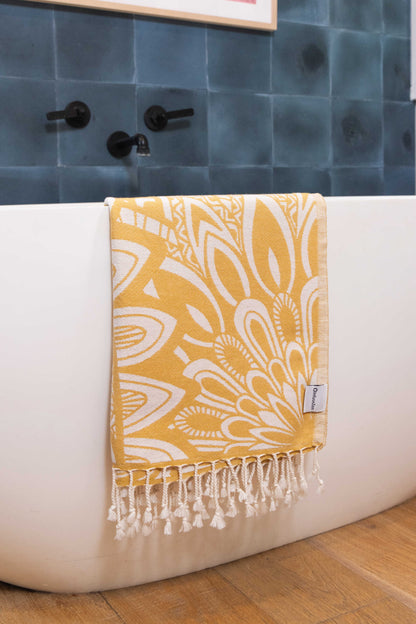 Mandala Organic Turkish Towel in Mustard Yellow