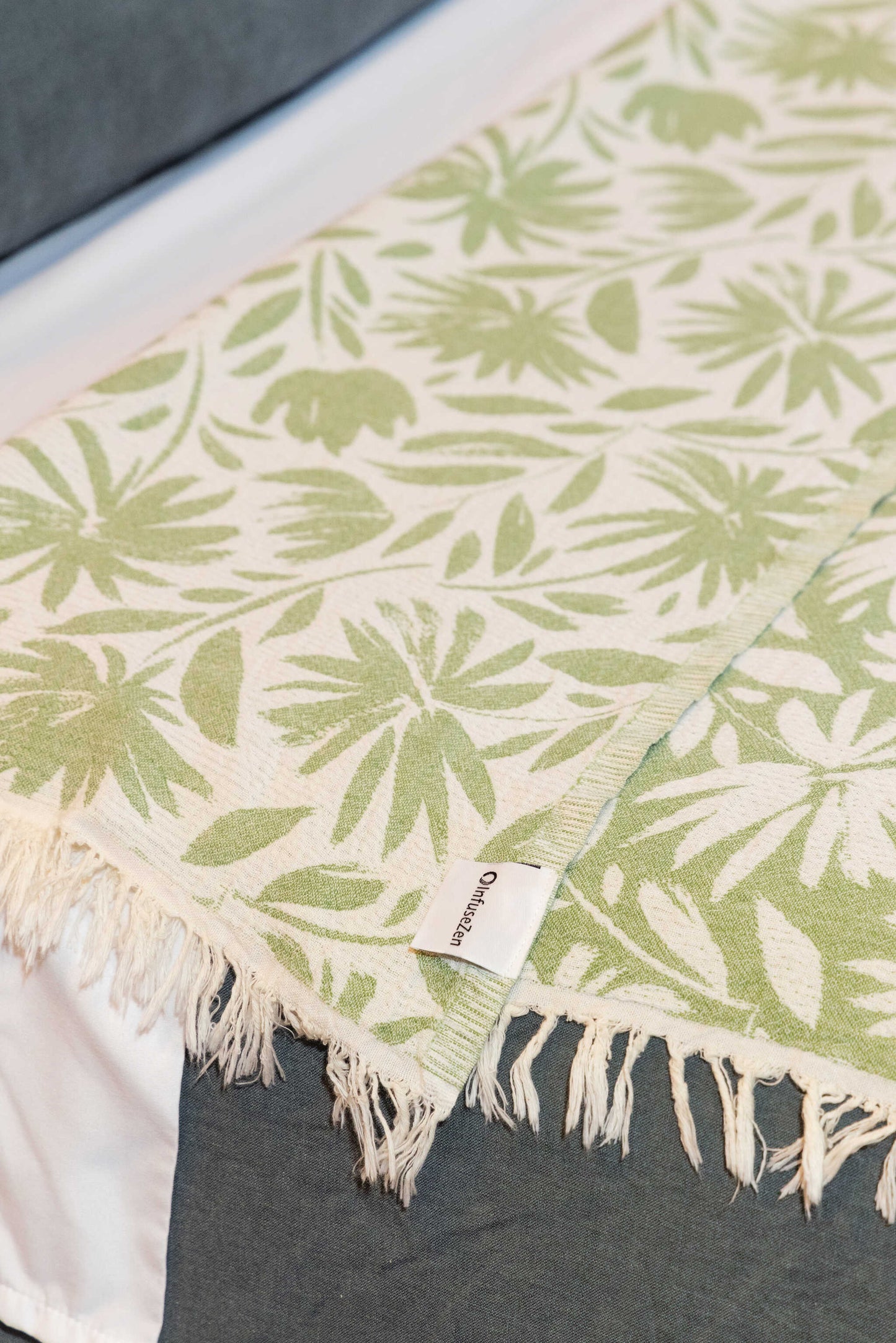 Whimsical Flower Organic Reversible Muslin Blanket in Olive & Natural