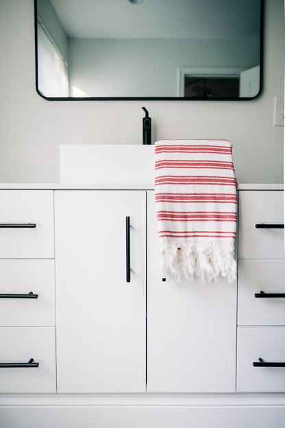 Bask Striped Organic Turkish Towel with Soft Terry Cloth Back in Red