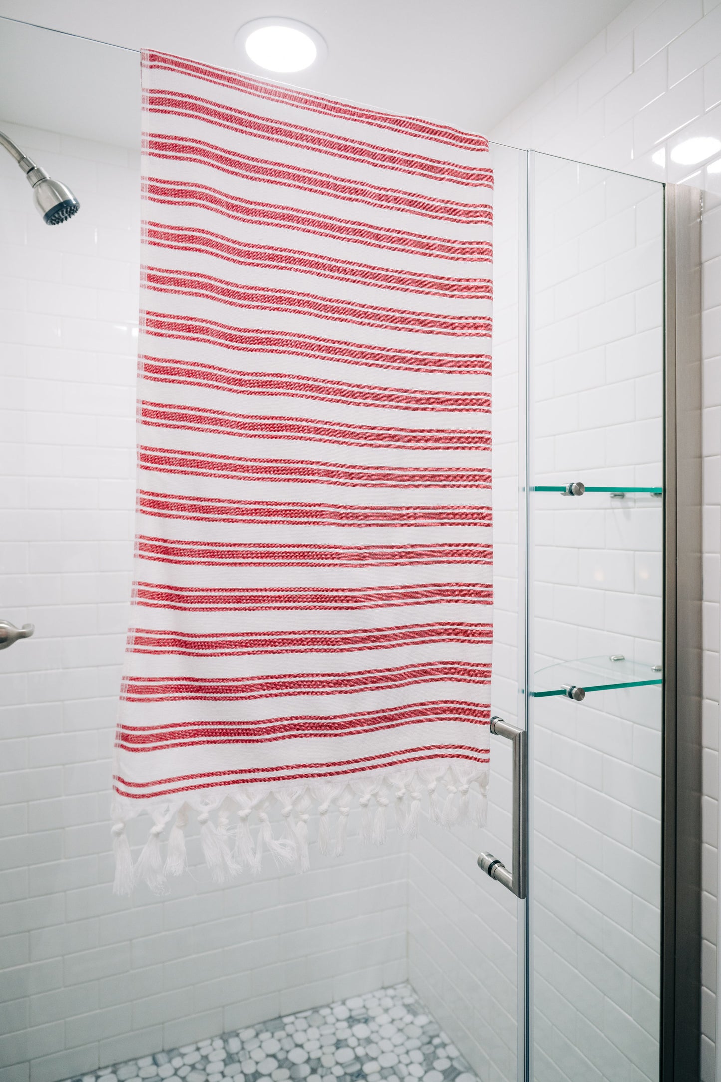 Bask Striped Organic Turkish Towel with Soft Terry Cloth Back in Red