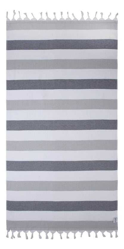 Kapris Striped Turkish Towel with Soft Terry Cloth Back in Grey and White