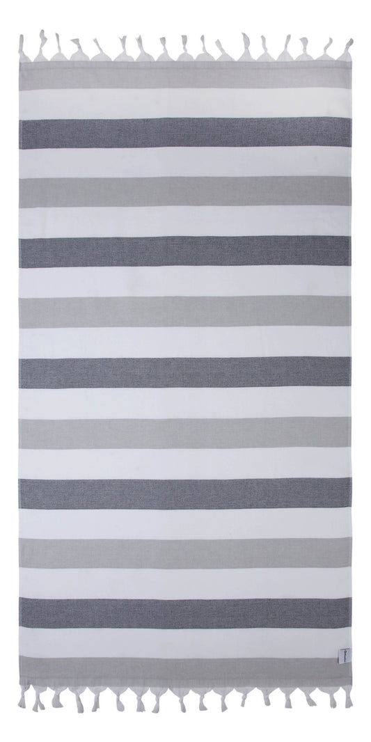 Kapris Striped Turkish Towel with Soft Terry Cloth Back in Grey and White