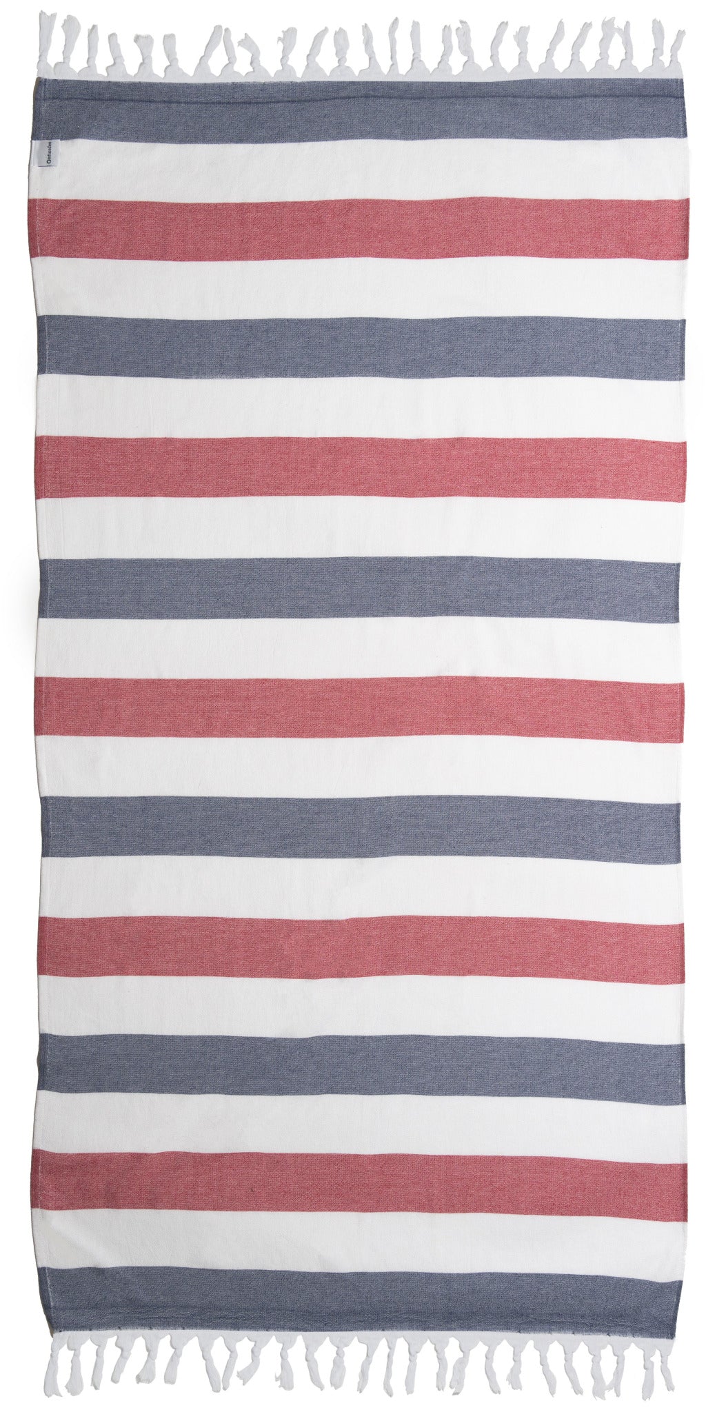 Kapris Striped Turkish Towel with Soft Terry Cloth Back in Red and Navy Blue