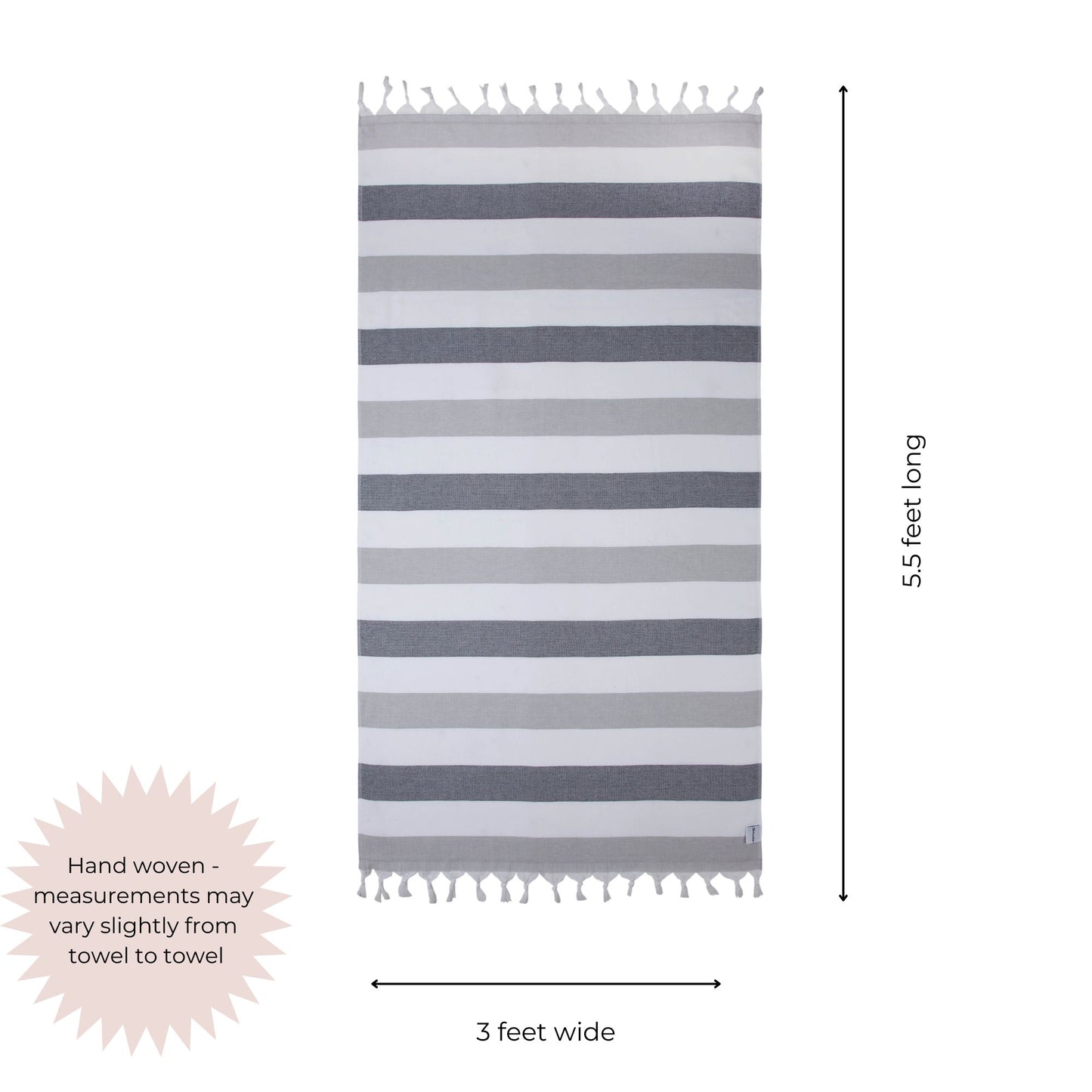 Kapris Striped Turkish Towel with Soft Terry Cloth Back in Grey and White