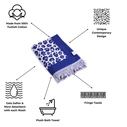 Leopard Full Terry Turkish Towel in Blue