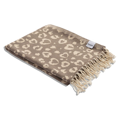 Leopard Heart Organic Turkish Towel in Brown