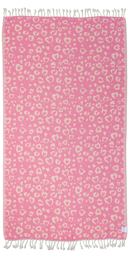 Leopard Heart Organic Turkish Towel in Pink