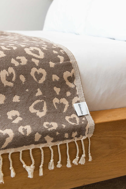 Leopard Heart Organic Cotton Medium Weight Throw Blanket in Brown & Natural