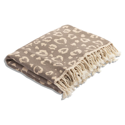 Leopard Heart Organic Cotton Medium Weight Throw Blanket in Brown & Natural