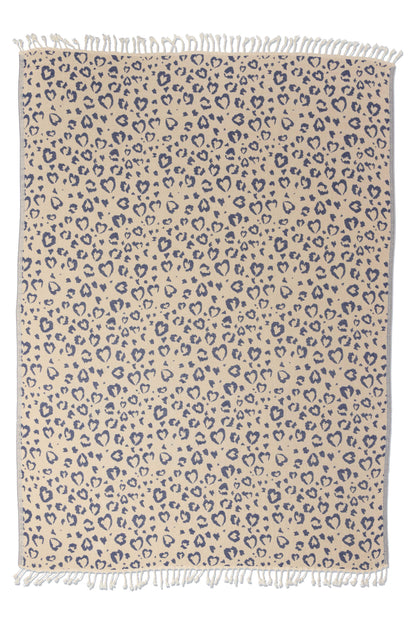 Leopard Heart Organic Cotton Medium Weight Throw Blanket in Navy & Natural