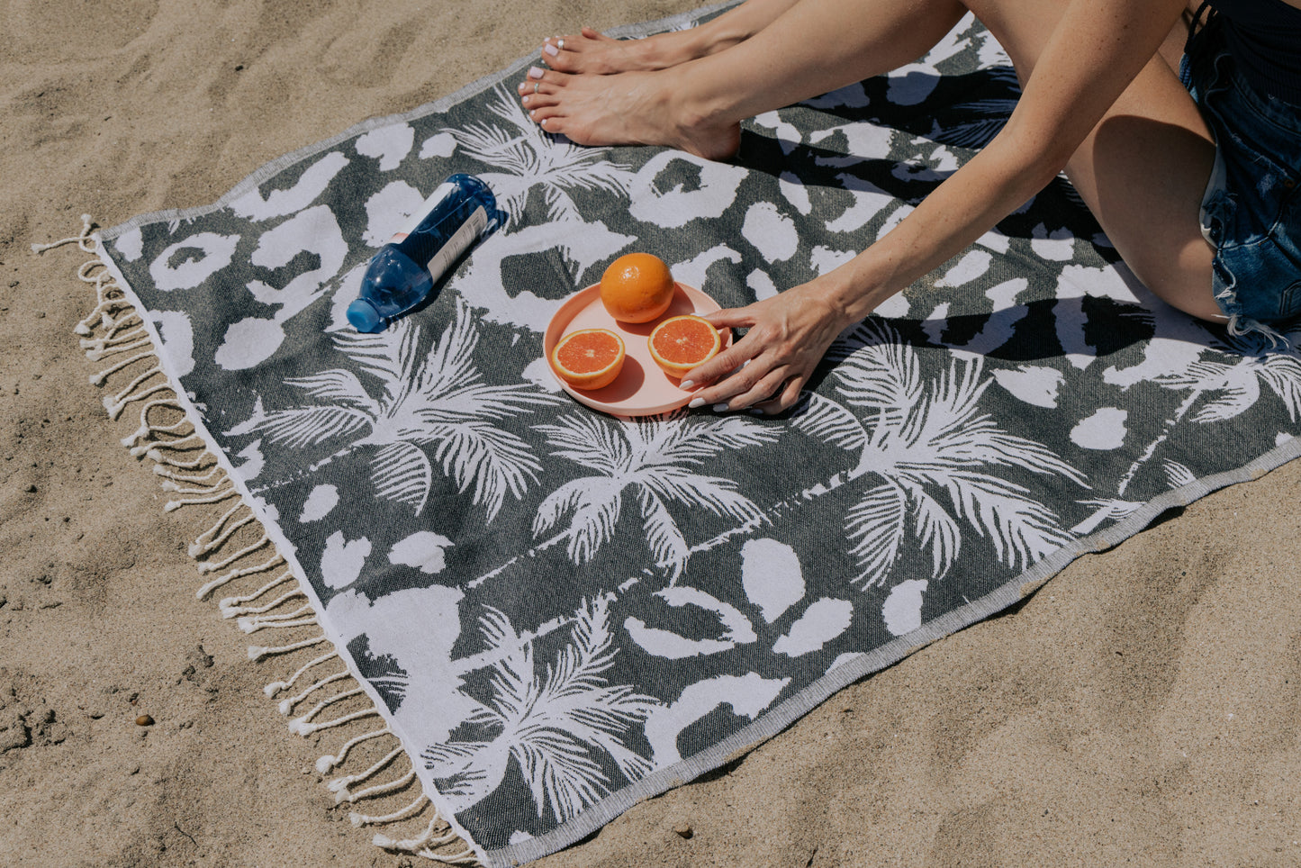 Leopard Palm Organic Turkish Towel in Black