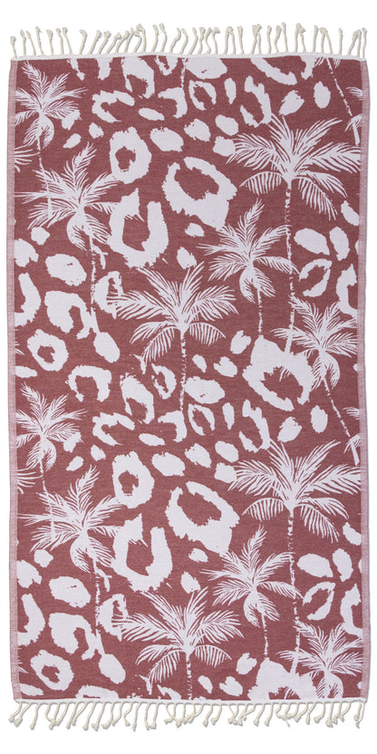 Leopard Palm Organic Turkish Towel in Burgundy