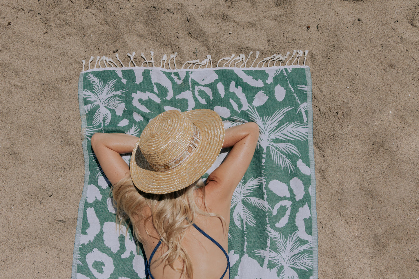 Leopard Palm Organic Turkish Towel in Green