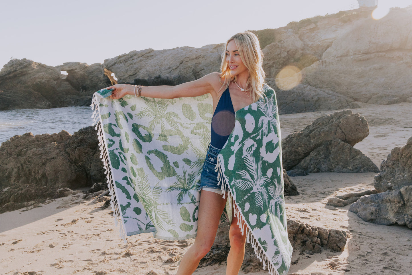 Leopard Palm Organic Turkish Towel in Green