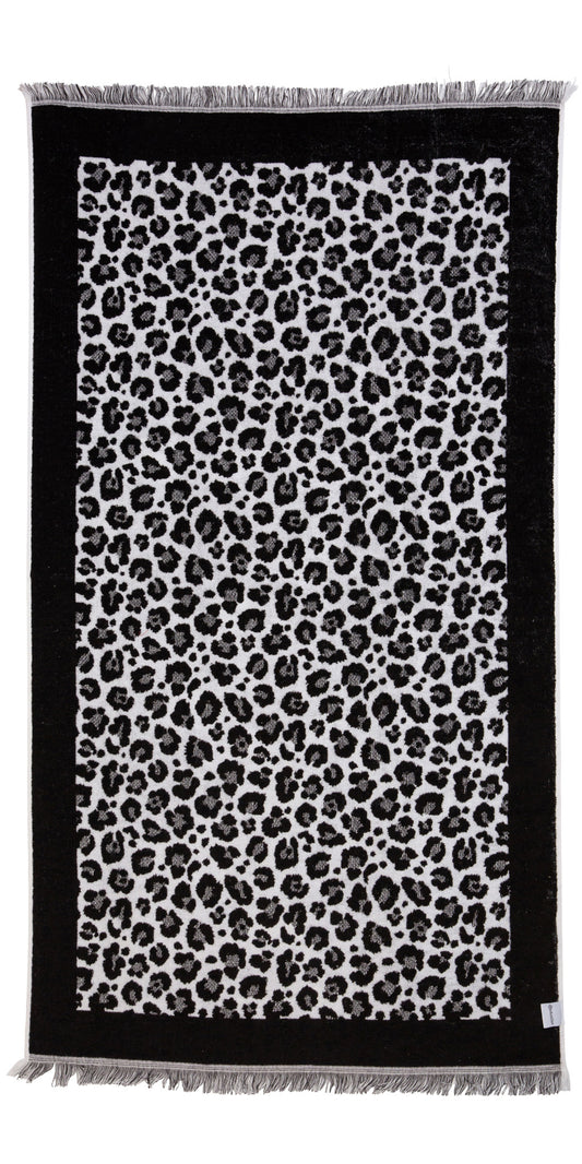 CLEARANCE - Leopard Full Terry Turkish Towel in Black