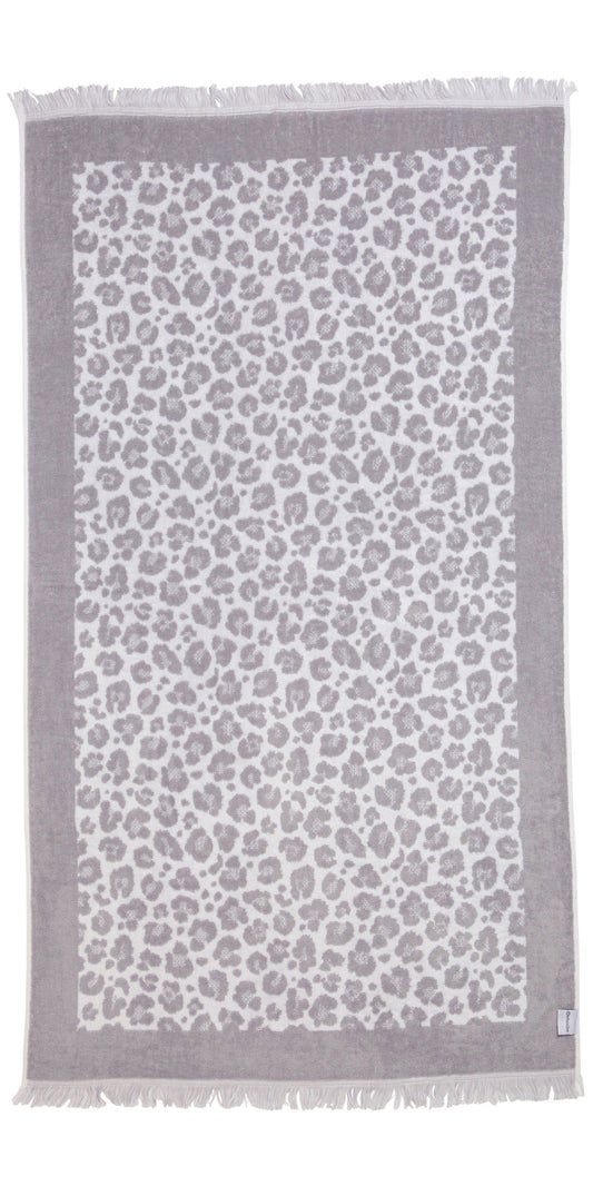 CLEARANCE - Leopard Full Terry Turkish Towel in Grey