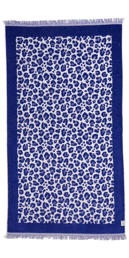 CLEARANCE - Leopard Full Terry Turkish Towel in Blue