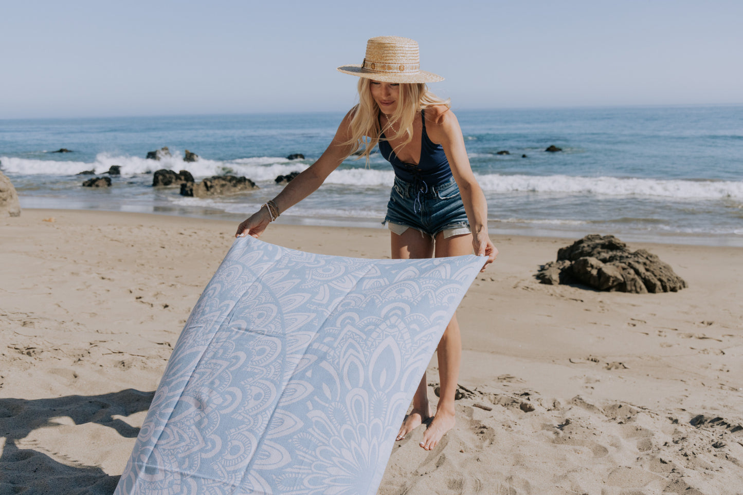 Mandala Organic Turkish Towel in Light Blue