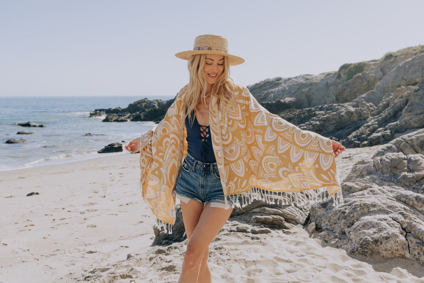 Mandala Organic Turkish Towel in Mustard Yellow