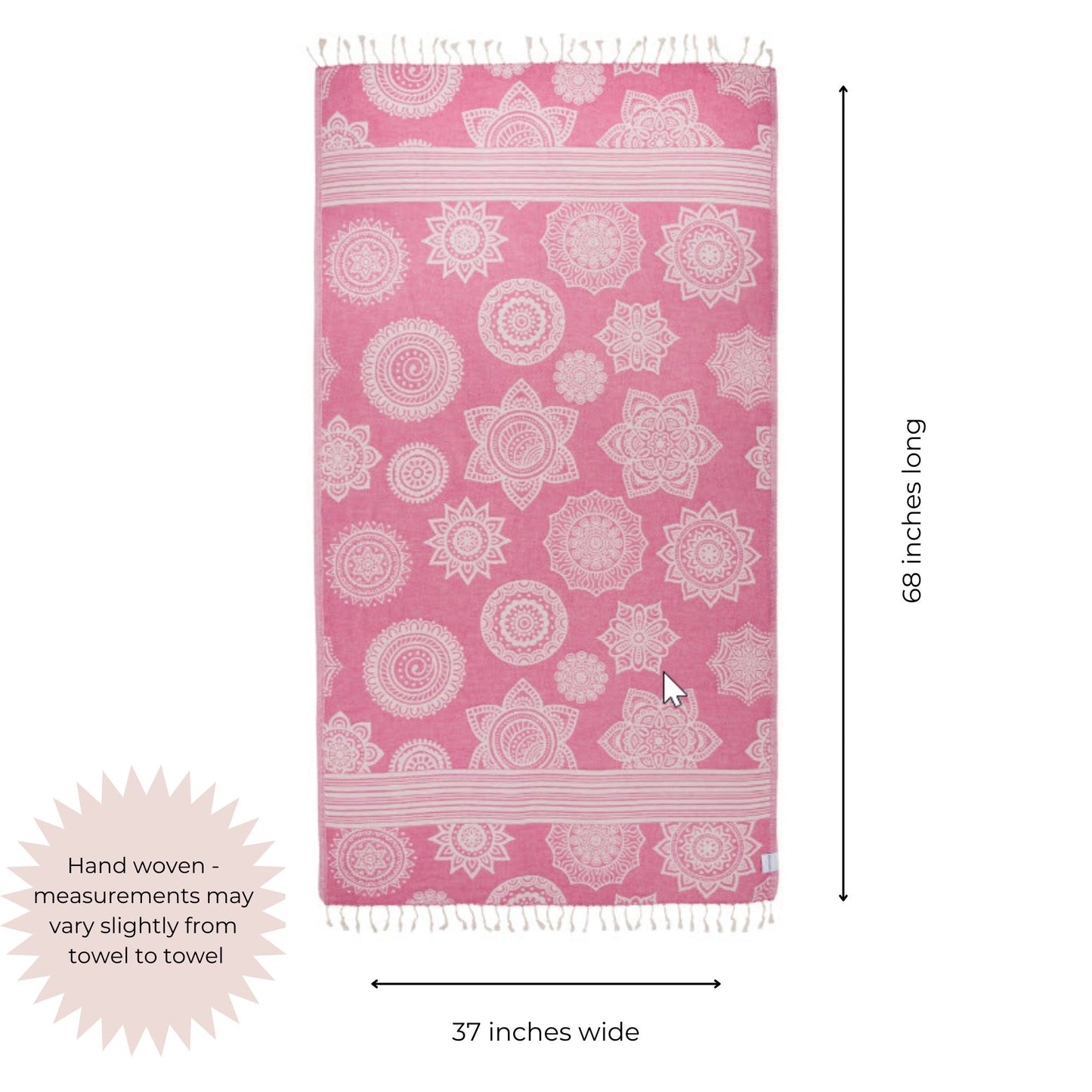 CLEARANCE - Mandala Flower Sand Resistant Turkish Towel in Fuchsia