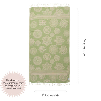 Mandala Flower Sand Resistant Turkish Towel in Olive