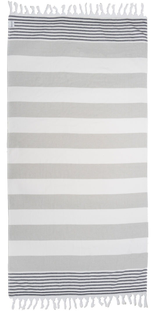 Marine Striped Turkish Towel with Soft Terry Cloth Back in Grey & Black