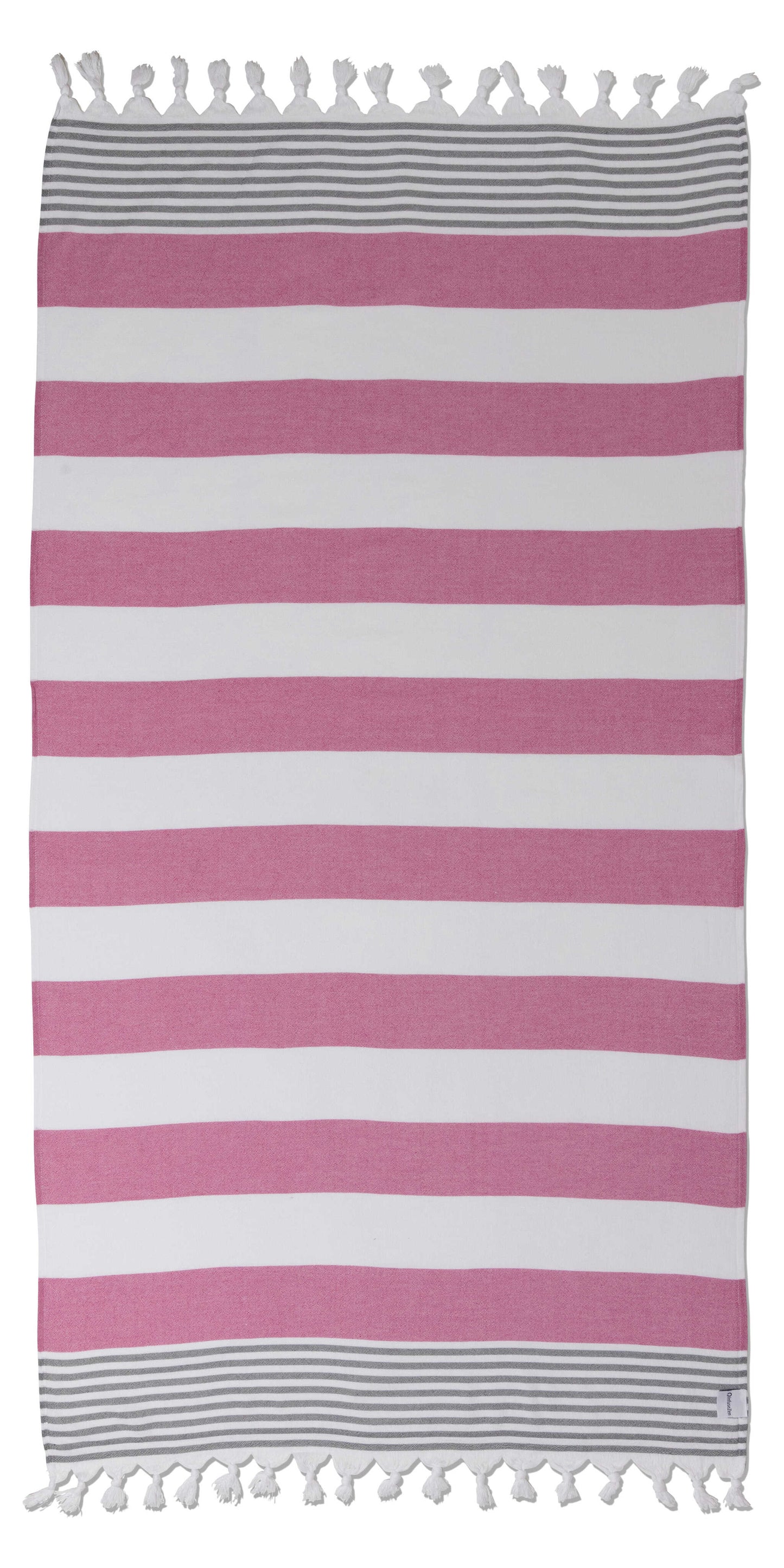 Marine Striped Organic Turkish Towel with Soft Terry Cloth Lining in Fuchsia & Grey