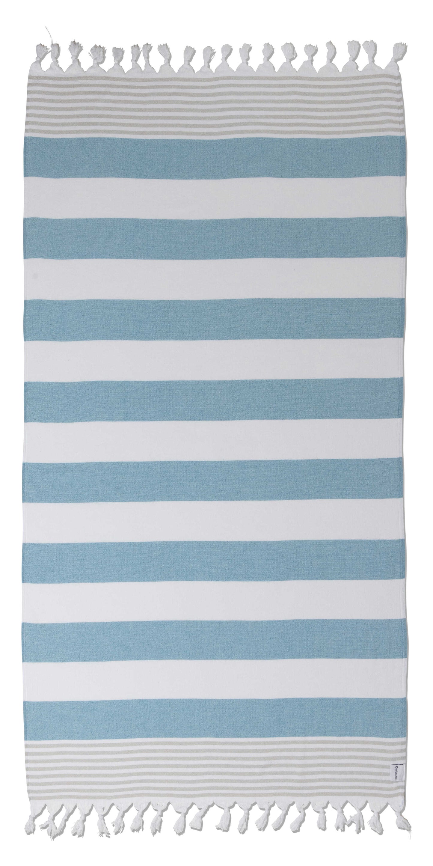 Marine Striped Organic Turkish Towel with Soft Terry Cloth Lining in Turquoise & Grey