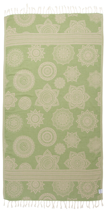 Mandala Flower Sand Resistant Turkish Towel in Olive