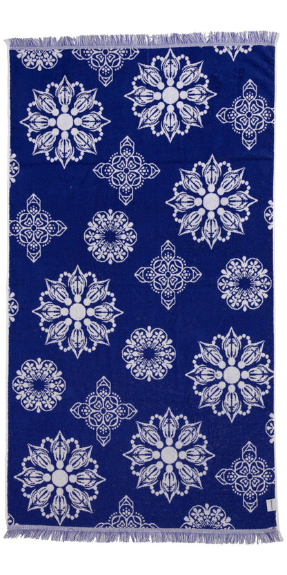 Mandala Full Terry Turkish Towel in Blue