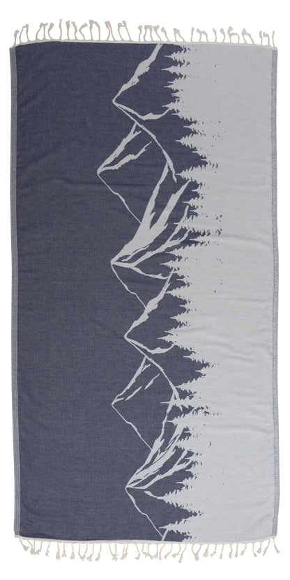 Mountain 100% Cotton Reversible Turkish Towel in Navy