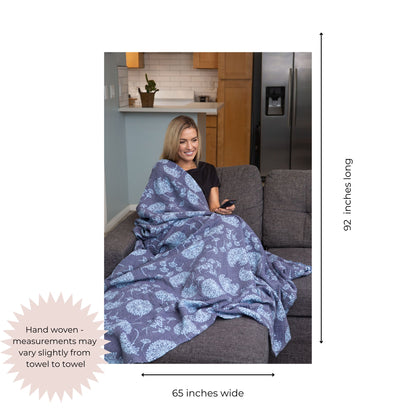 Dandelion Reversible Muslin Blanket in Navy and Blue