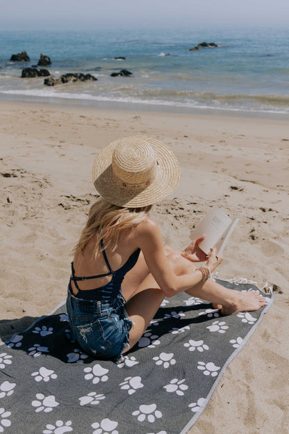 Paw Print Organic Turkish Towel in Black